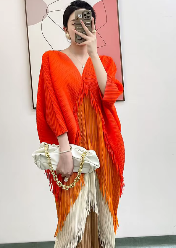 Pleated Tassel Slim Wrapped Hip One Step Gradual Dress