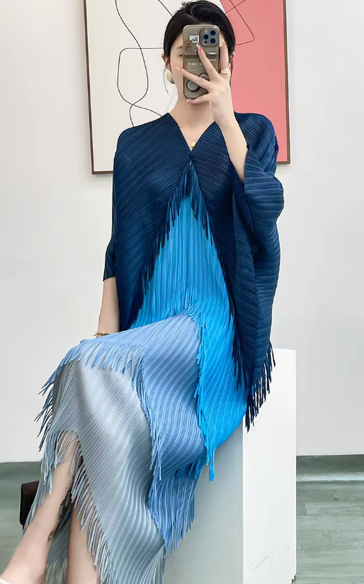 Pleated Tassel Slim Wrapped Hip One Step Gradual Dress