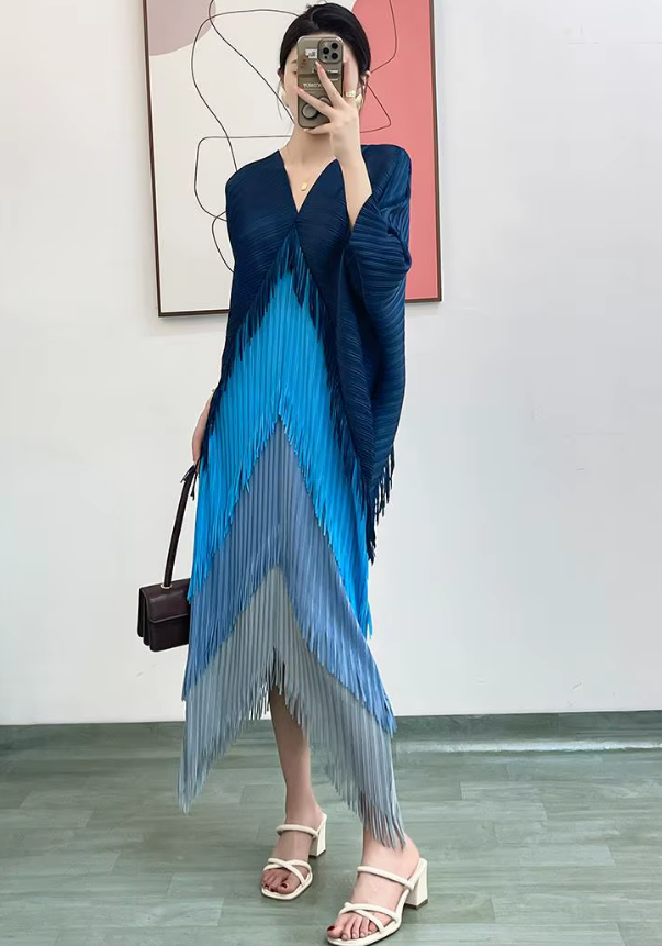 Pleated Tassel Slim Wrapped Hip One Step Gradual Dress