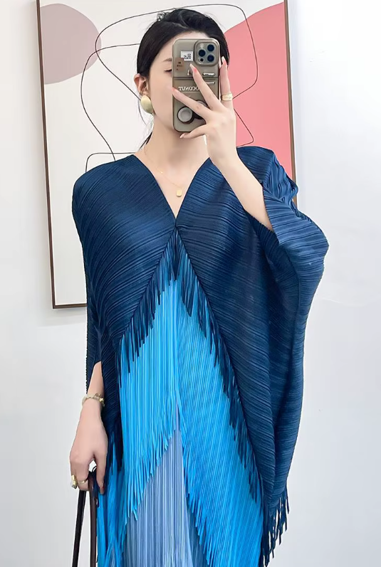 Pleated Tassel Slim Wrapped Hip One Step Gradual Dress