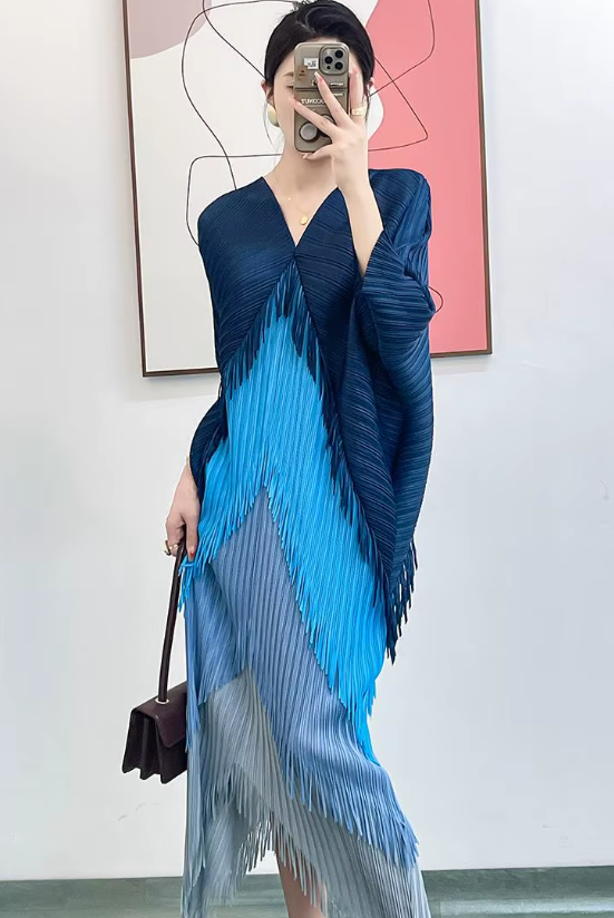 Pleated Tassel Slim Wrapped Hip One Step Gradual Dress