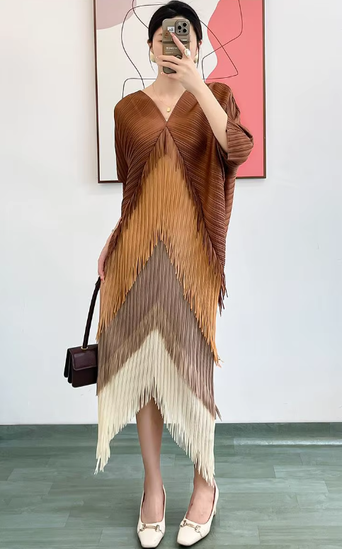Pleated Tassel Slim Wrapped Hip One Step Gradual Dress