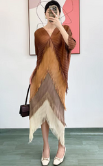 Pleated Tassel Slim Wrapped Hip One Step Gradual Dress