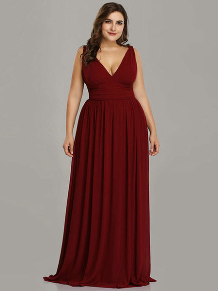 Plus Size Bridesmaid Dresses A Line V Neck Floor Length Zipper Matte Satin Formal Gowns