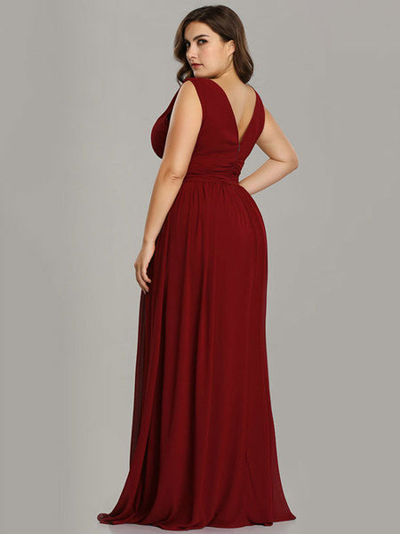 Plus Size Bridesmaid Dresses A Line V Neck Floor Length Zipper Matte Satin Formal Gowns