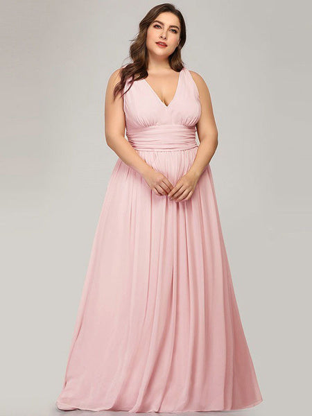 Plus Size Bridesmaid Dresses A Line V Neck Floor Length Zipper Matte Satin Formal Gowns
