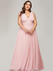 Plus Size Bridesmaid Dresses A Line V Neck Floor Length Zipper Matte Satin Formal Gowns