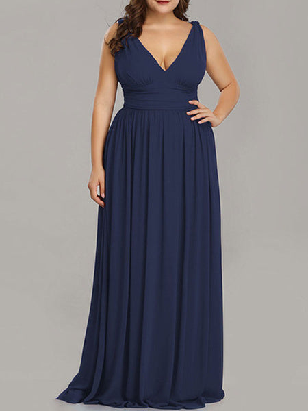 Plus Size Bridesmaid Dresses A Line V Neck Floor Length Zipper Matte Satin Formal Gowns