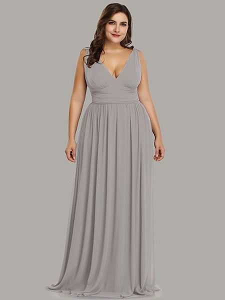 Plus Size Bridesmaid Dresses A Line V Neck Floor Length Zipper Matte Satin Formal Gowns