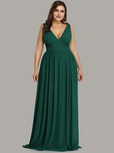 Plus Size Bridesmaid Dresses A Line V Neck Floor Length Zipper Matte Satin Formal Gowns