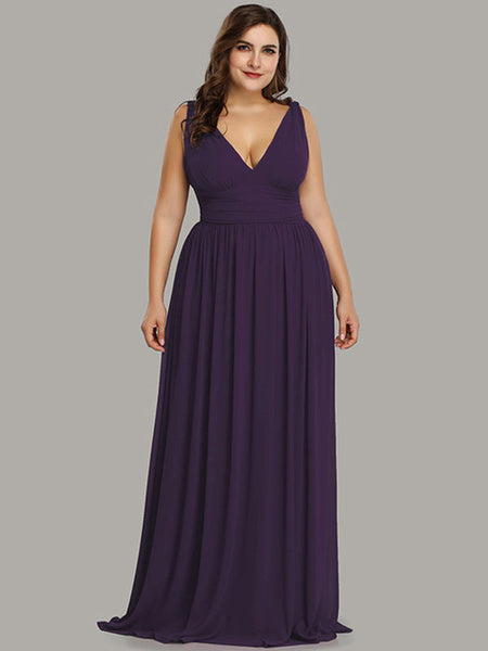 Plus Size Bridesmaid Dresses A Line V Neck Floor Length Zipper Matte Satin Formal Gowns