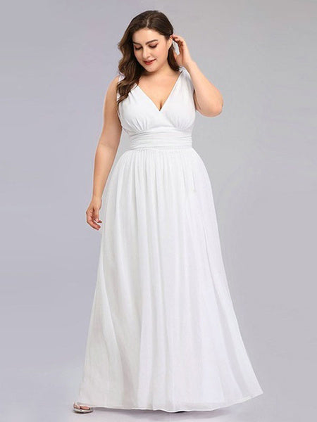 Plus Size Bridesmaid Dresses A Line V Neck Floor Length Zipper Matte Satin Formal Gowns
