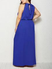 Plus Size Elegant Sleeveless Jewel Neck Long Dress