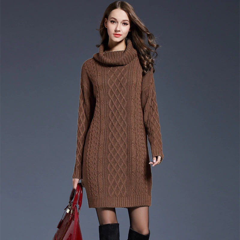 Plus Size Turtleneck Thick Sweater Dresses