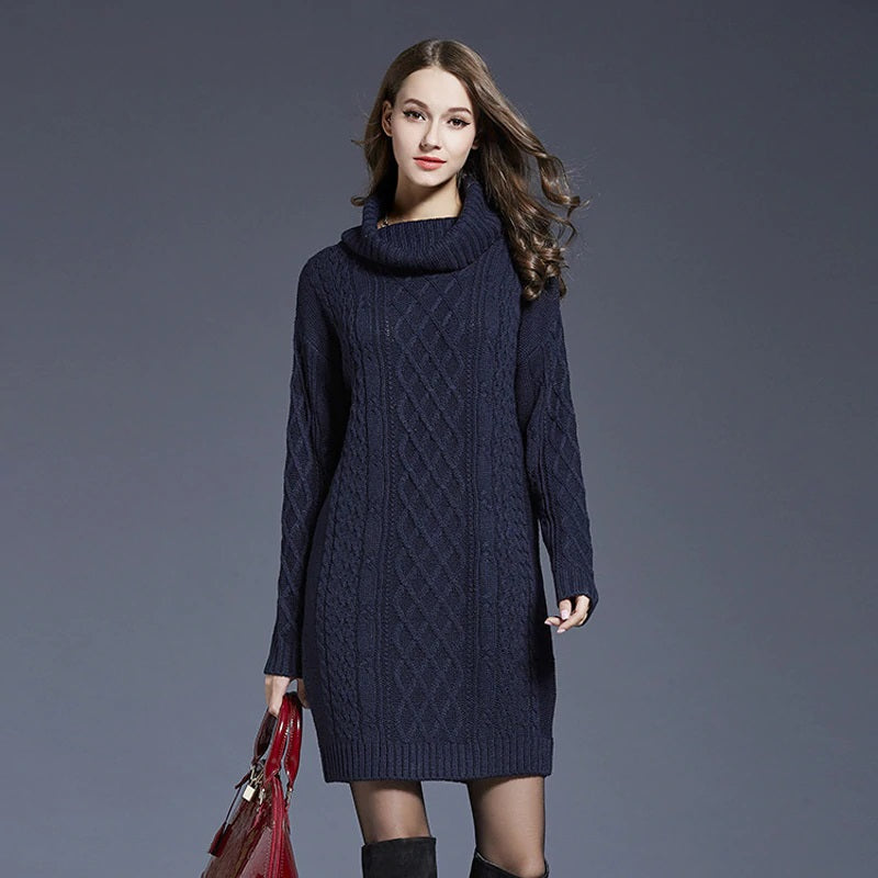 Plus Size Turtleneck Thick Sweater Dresses