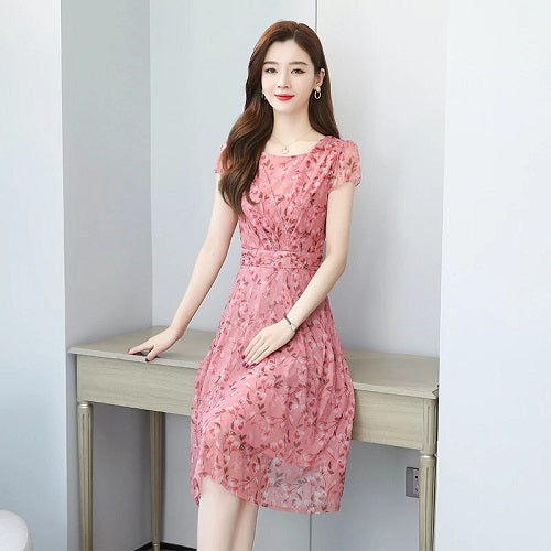 Plus Size Floral Casual Chiffon Dress