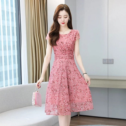 Plus Size Floral Casual Chiffon Dress
