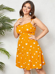 Plus Size Heart Pattern Tie Spaghetti Straps Backless Dress
