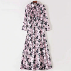 Plus Size Long Sleeve Elegant Flower Chain Print Long Dress