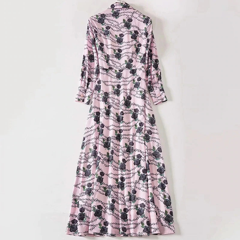Plus Size Long Sleeve Elegant Flower Chain Print Long Dress