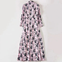 Plus Size Long Sleeve Elegant Flower Chain Print Long Dress