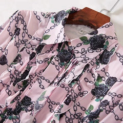 Plus Size Long Sleeve Elegant Flower Chain Print Long Dress