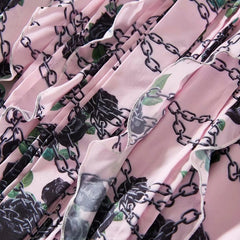 Plus Size Long Sleeve Elegant Flower Chain Print Long Dress