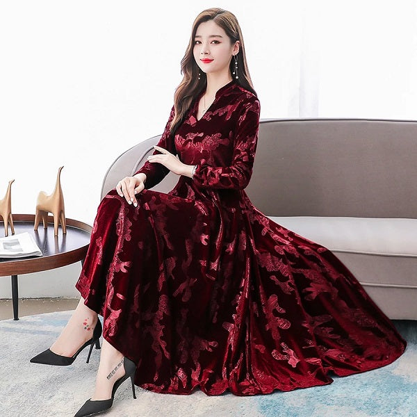 Plus Size Long Sleeve Solid Maxi Dress
