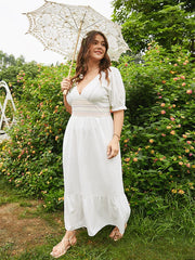 Plus Size Patchwork Ruffle Trim Short Sleeve Maxi Dress