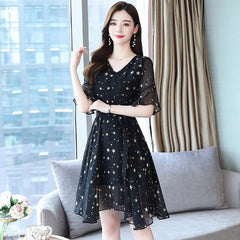 Plus Size V-Neck Chiffon Dress