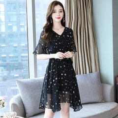 Plus Size V-Neck Chiffon Dress