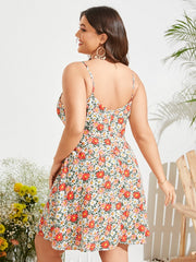 Plus Size Spaghetti Calico Backless Invisible Zipper Dress