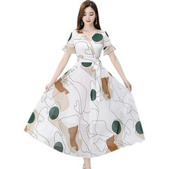 Plus Size V-Neck Floral Short Sleeve Chiffon Dress