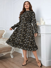 Plus Size Vintage Floral Printed Long Sleeve Casual Party Dresses