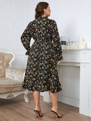 Plus Size Vintage Floral Printed Long Sleeve Casual Party Dresses