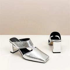 Plus size 42 Hollow Out Sandals Silver Chunky Pumps Luxury Design Slingback Gladiator Rome Shoes
