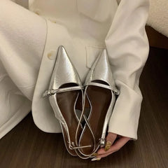 Pointed Toe Buckle Strap Ladies Sandals Gold Shallow Party Slingbacks High Heel
