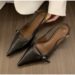 Pointed Toe Buckle Strap Ladies Sandals Gold Shallow Party Slingbacks High Heel