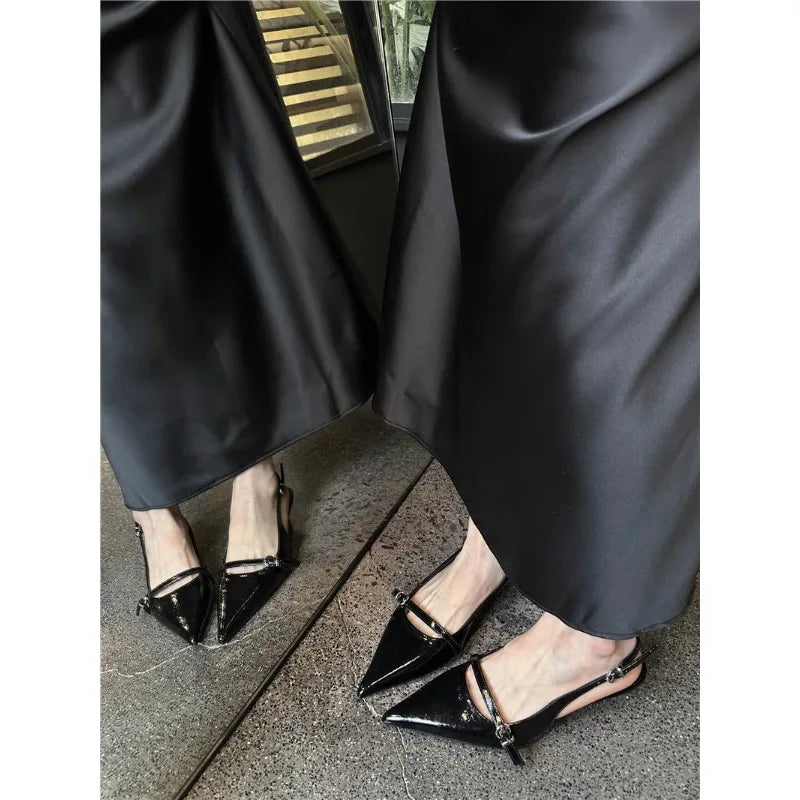 Pointed Toe Buckle Strap Ladies Sandals Solid Shallow Party Slingbacks High Heel