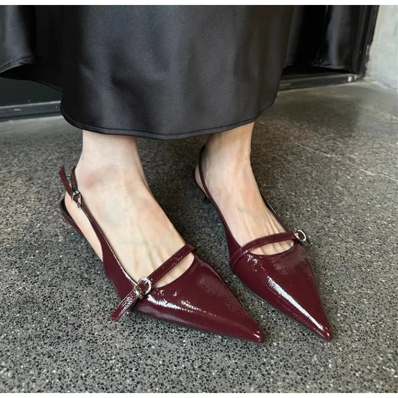 Pointed Toe Buckle Strap Ladies Sandals Solid Shallow Party Slingbacks High Heel