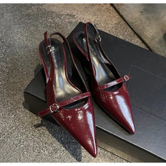 Pointed Toe Buckle Strap Ladies Sandals Solid Shallow Party Slingbacks High Heel