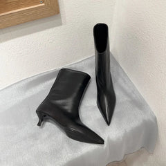 Pointed Toe High Boots Leather Heel