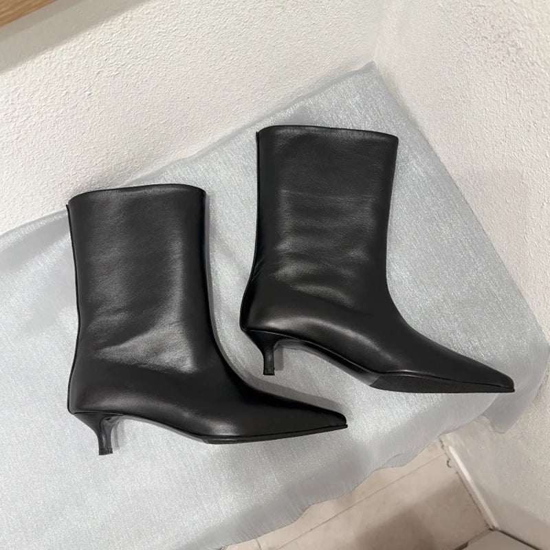Pointed Toe High Boots Leather Heel