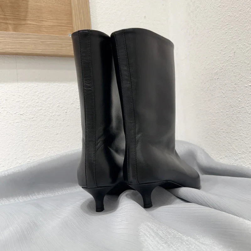Pointed Toe High Boots Leather Heel