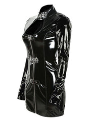Pole Dance Costumes PVC Cut Out Metallic Buckle Bodycon Dress