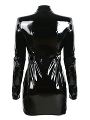 Pole Dance Costumes PVC Cut Out Metallic Buckle Bodycon Dress
