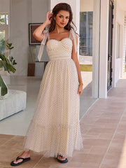 Polka Dot A-line With Adjustable Shoulder Strap Maxi Dress
