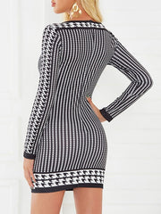 Polka Dot Long Sleeves Jewel Neck Bodycon Dress