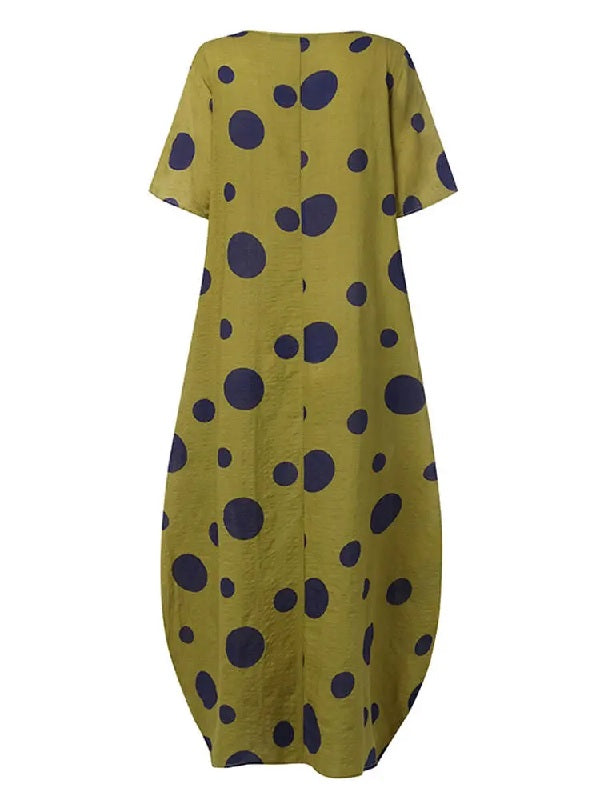 Polka Dot Print O-neck Loose Bohemian Long Maxi Dress
