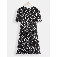 Polka Dot Print V-neck High Low Hem Dress